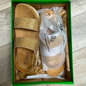 Sparkly, gold gorgeous NWT and box unbelievably comfortable sandals